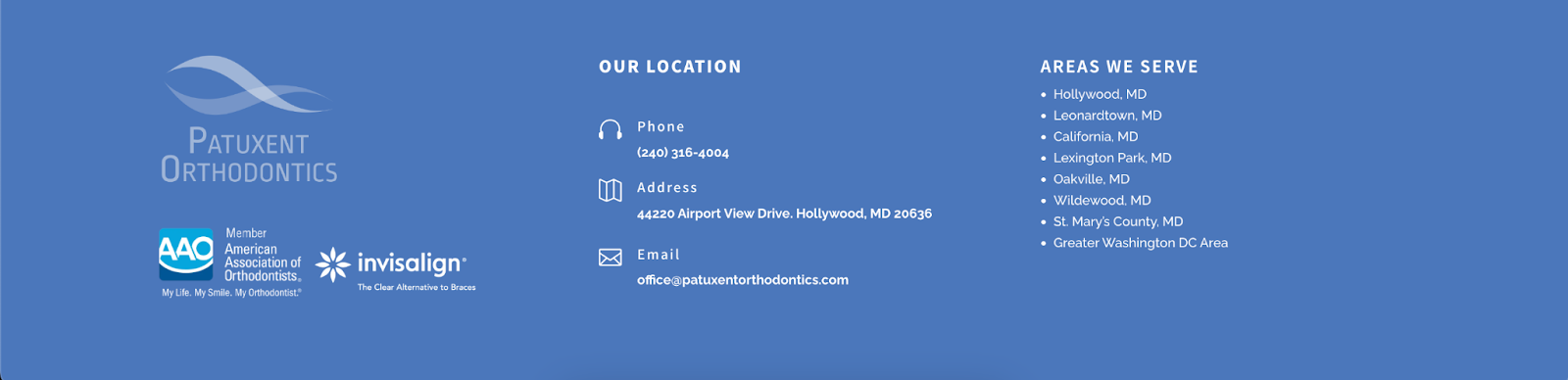 Patuxent orthodontics website footer